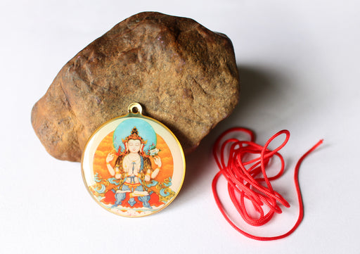 Chenrezig and Mantra Printed Buddhist Pendant - nepacrafts