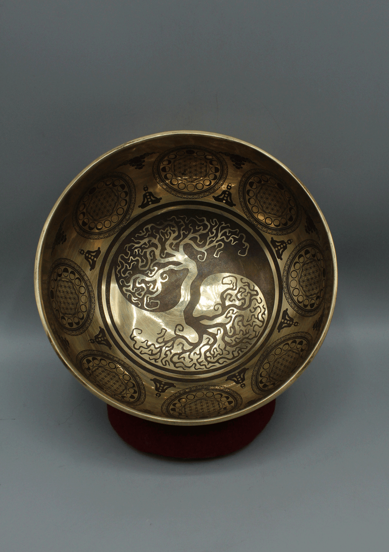 Handmade Yin Yang Tree of Life Etched Gulpa Singing Bowl with Mandala