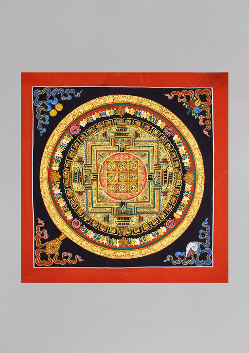 Tibetan Om Mani Circle Mandala Thangka Painting - nepacrafts