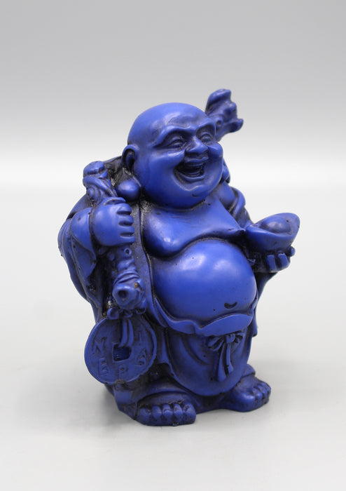 Blue Laughing Buddha with Sack Resin Statue - nepacrafts