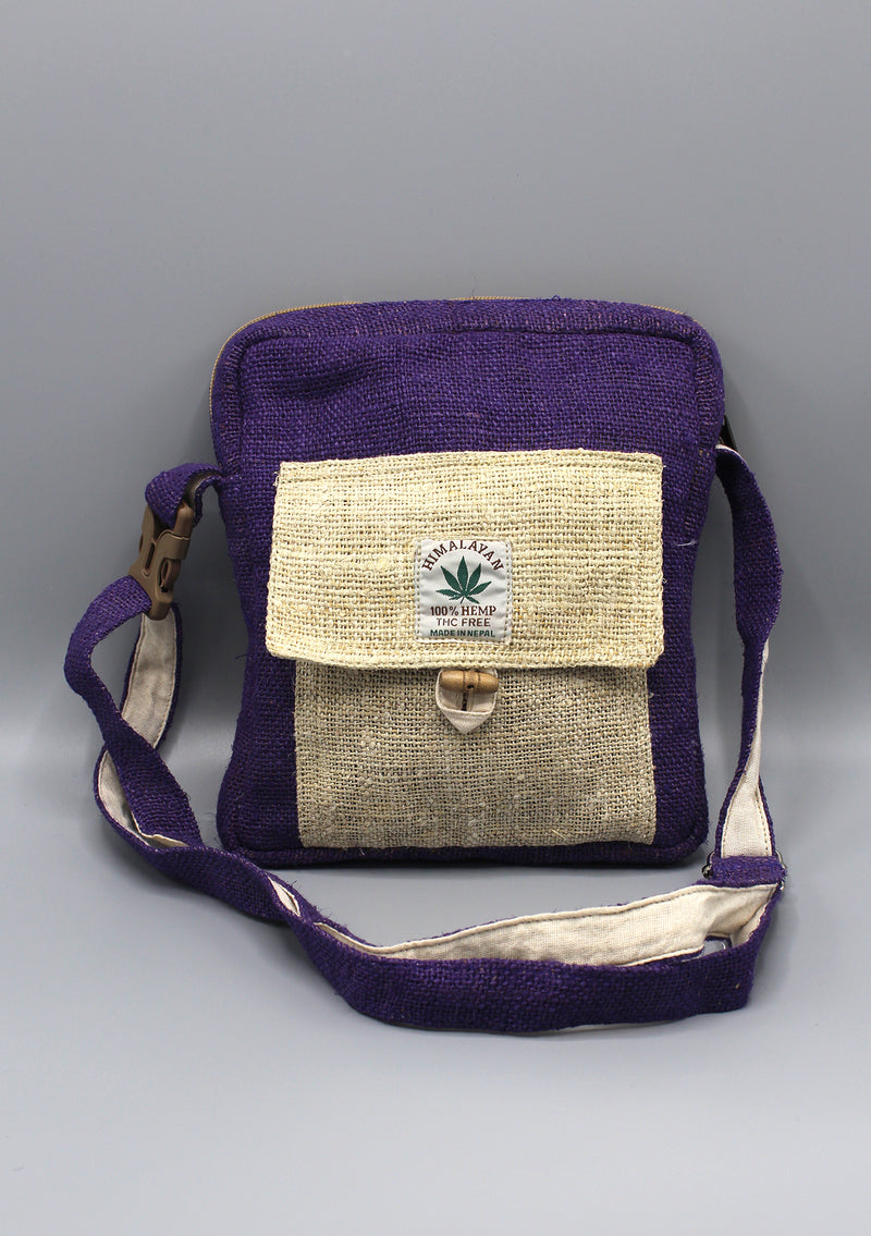 Purple Earthy Hemp Cross Body Passport Bag - nepacrafts