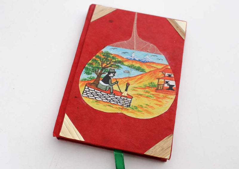 Man Taking Rest Painted Bodhi Leaf Lokta Paper Journal - nepacrafts