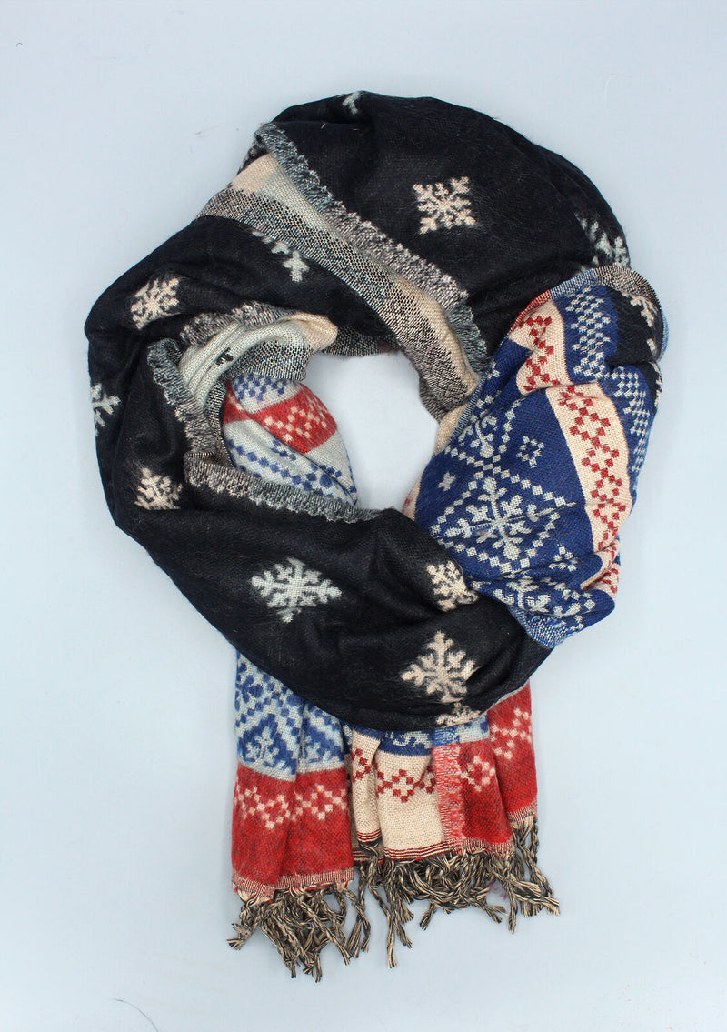 Black Snowflake Design Multi Color Large Yak Wool Shawl