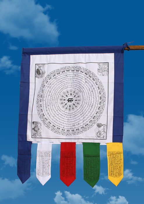 White Color Namgyalma Powerful Mantra Printed Cotton Prayer Flags