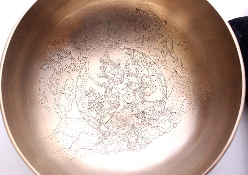 Green Tara with Dragon Carved Hand Hammered Singing Bowl 7.5" - nepacrafts