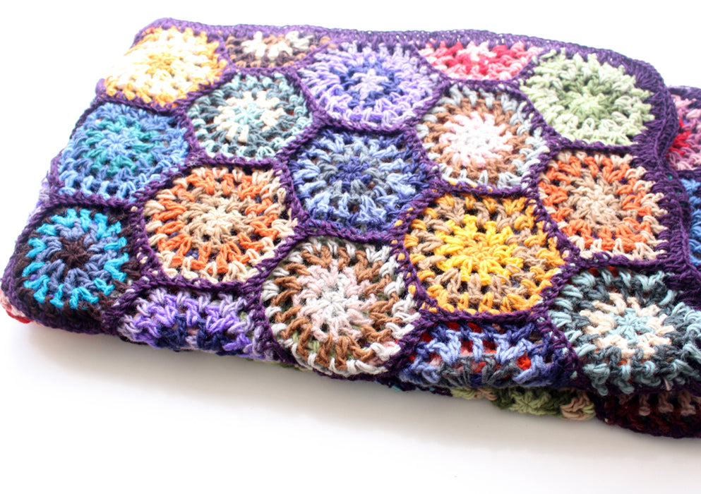 Lavender Edges Motif Pattern Hand Crochet Woolen Blanket