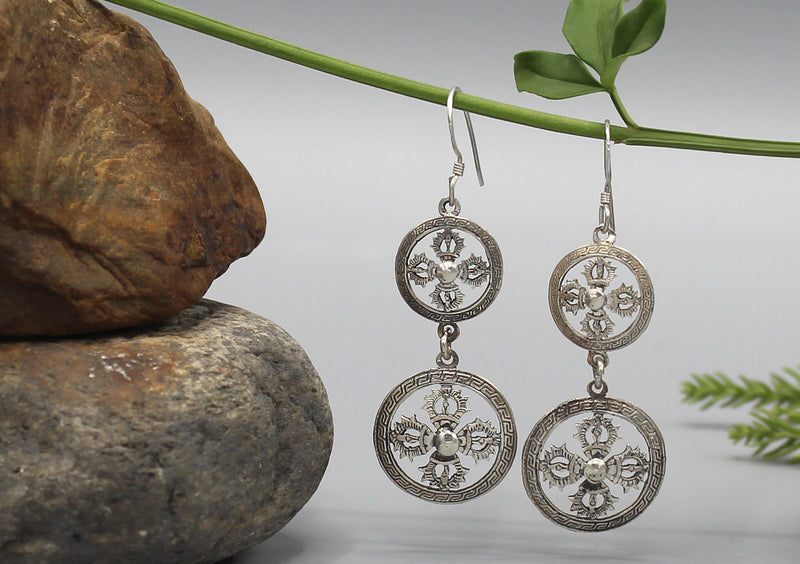 Double Dorjee Sterling Silver Earrings - nepacrafts