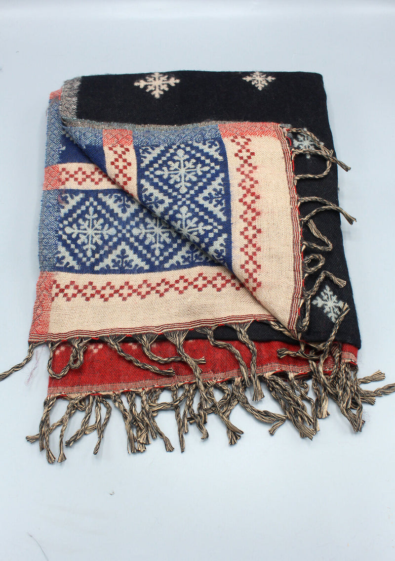 Black Snowflake Design Multi Color Large Yak Wool Shawl