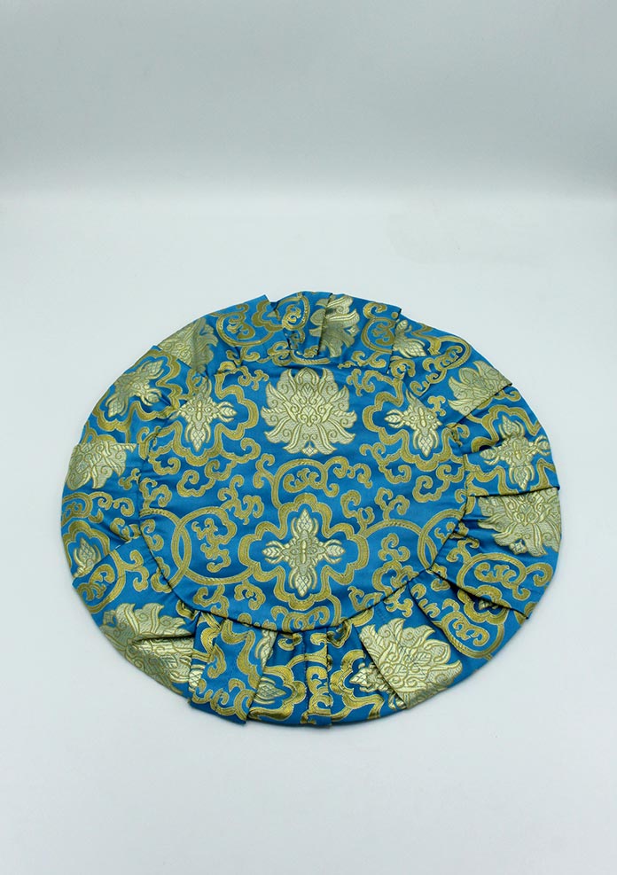 Om Shanti Zafu Meditation Cushion Cover Blue Brocade