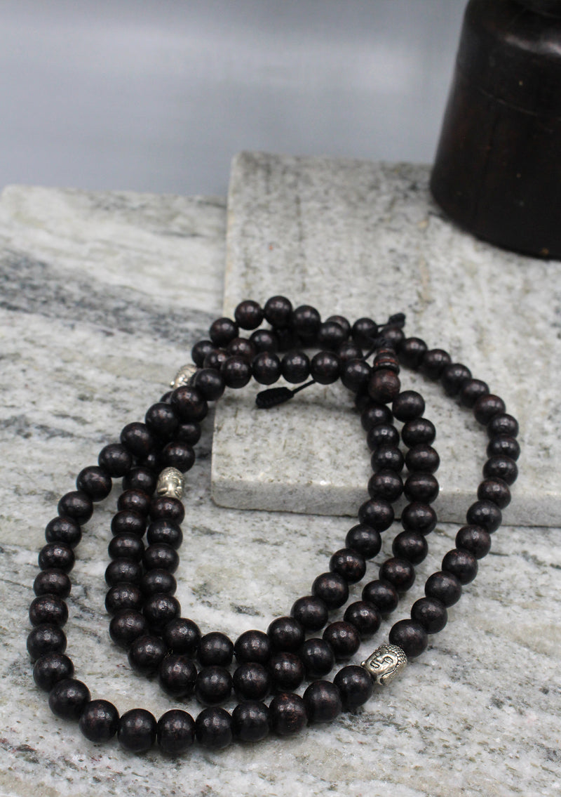 Rosewood Tibetan Prayer Mala with Buddha Spacer