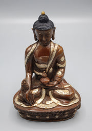 Copper Medicine Buddha Statue Inlaid Silver Robe - nepacrafts