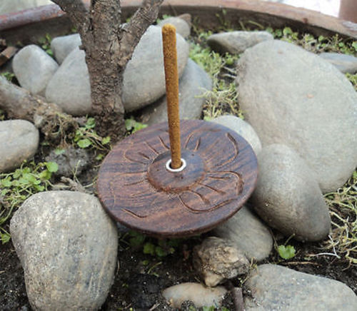 Floral Design Carved Small Round Wooden Incense Burner (4 Full Petals FDIH08) - nepacrafts