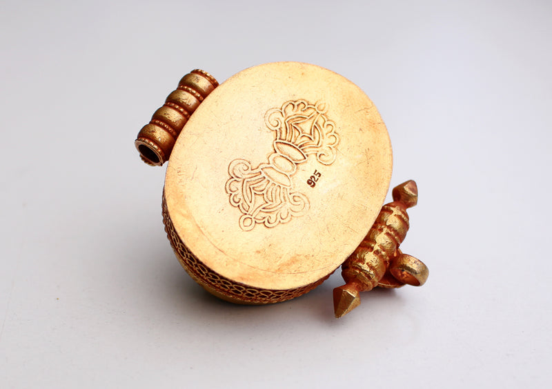 Torquoise & Coral Inlaid Gold Plated Silver Sterling Tibetan Ghau Pendant - nepacrafts