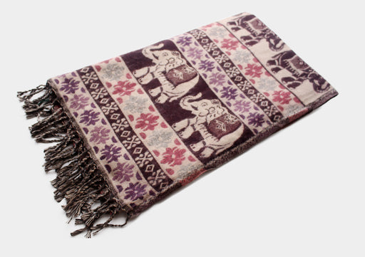 Elephant and Flower Hand Loomed Yak Wool Shawl - nepacrafts
