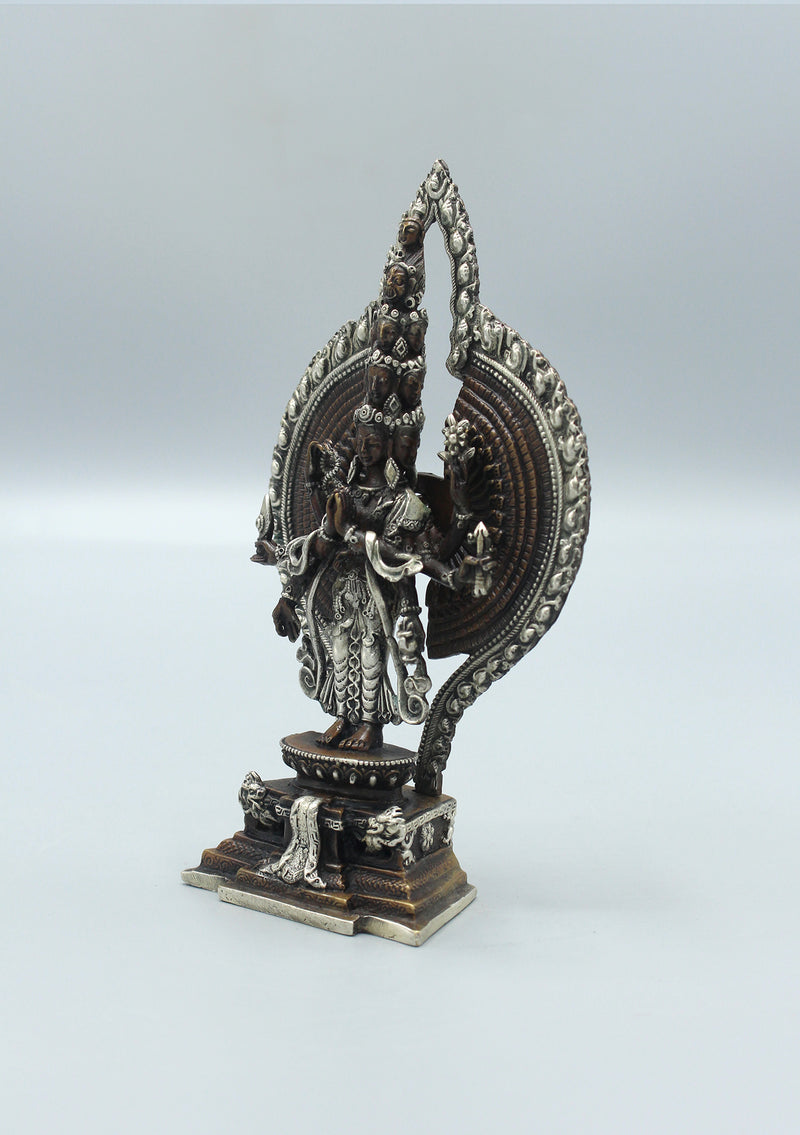 Tibetan Avalokiteshvara Copper Statue with Silver Robe 6"