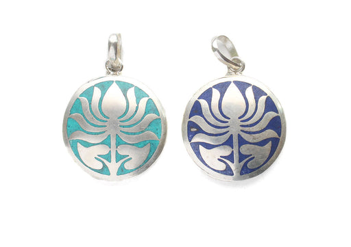 Inlaid Lotus Flower White Metal Pendant - nepacrafts