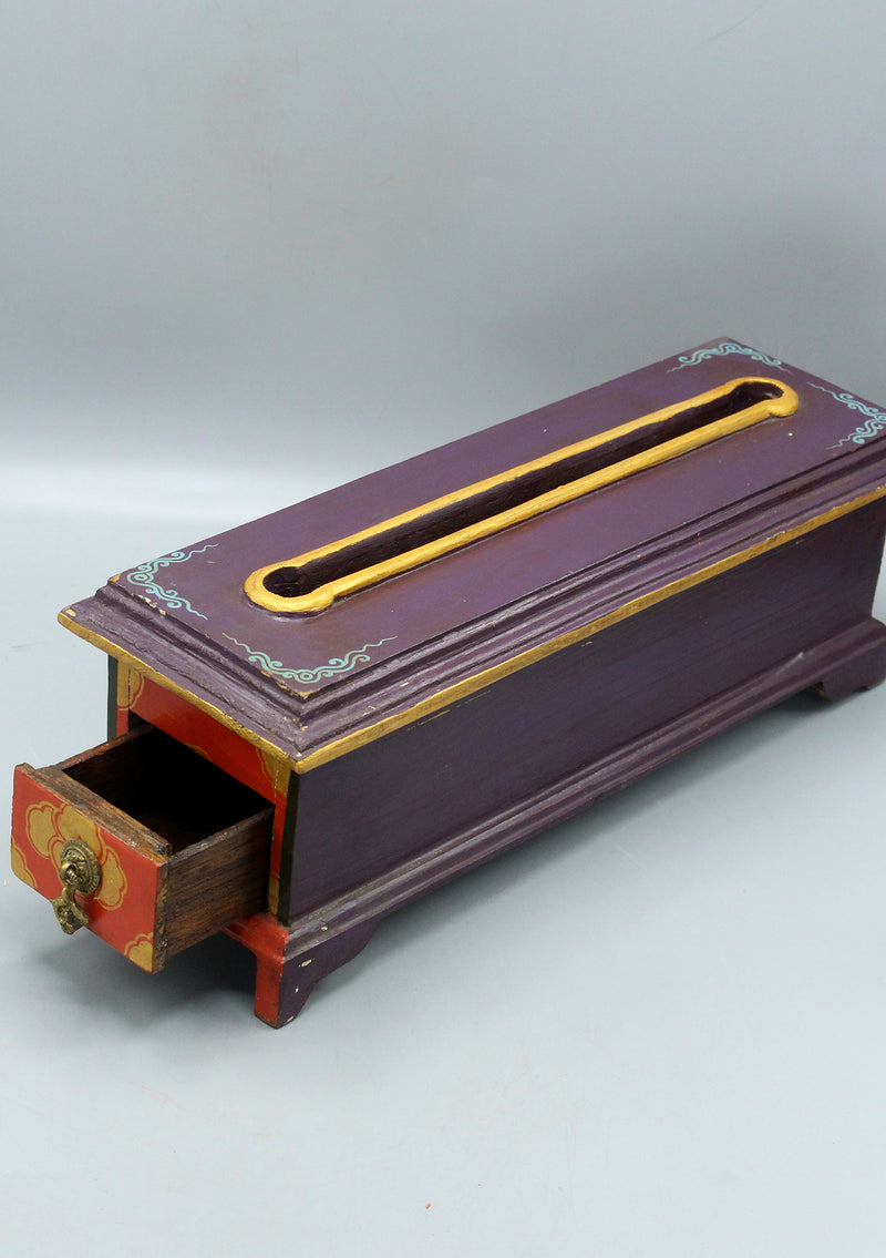 Astamangal Carved Handcrafted Wooden Incense Burner Purple Box