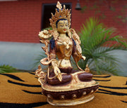Partly Gold Plated Magical White Tara Statue 8" High SSST036 - nepacrafts