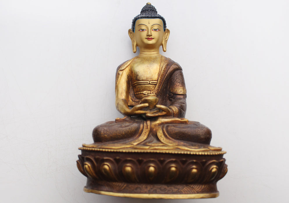 Partly Gold Plated Amitabh Buddha Copper Statue - nepacrafts