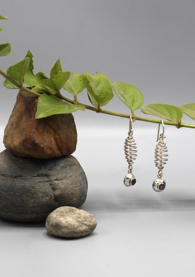 Silver Sterling Spiral Roll Drop Earrings