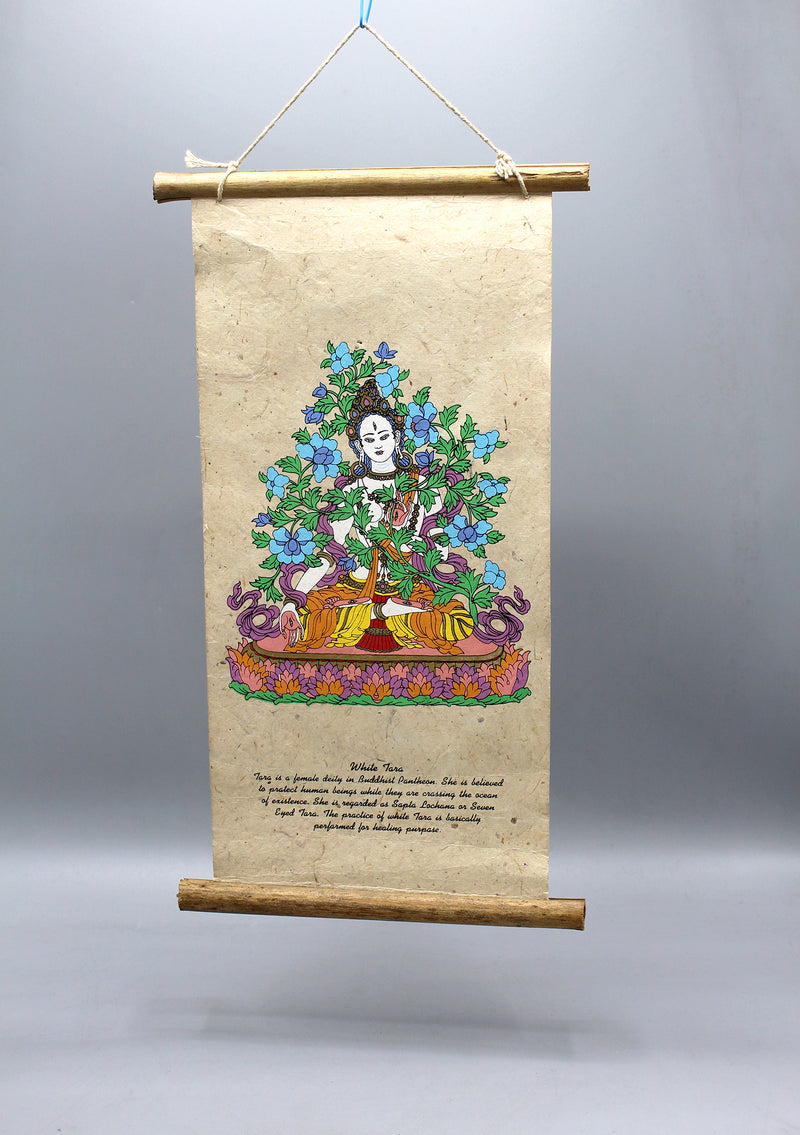 White Tara Printed Lokta Paper Wall Hanging