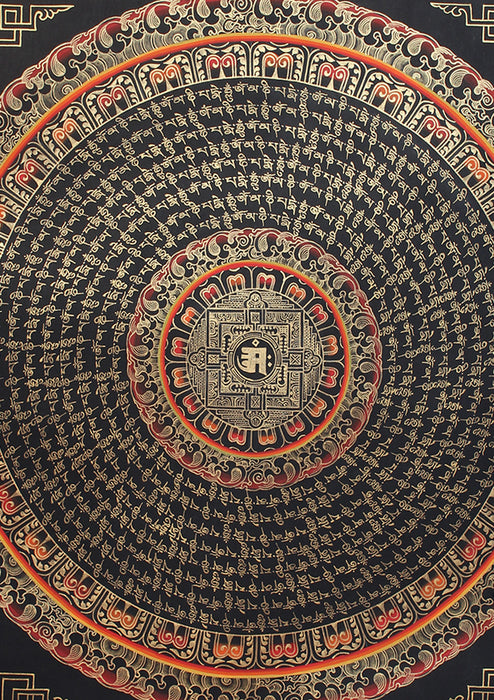 8 Line Mantras Mandala Om Painted Thangka