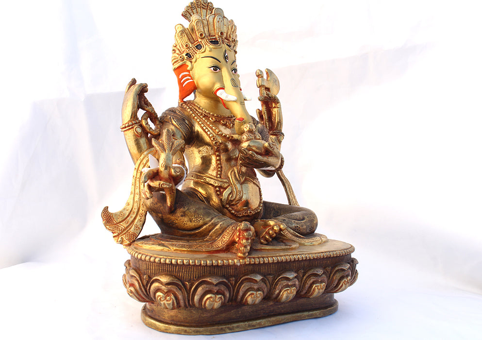Gold Plated Majestic Lord Ganesha Statue 9" High SST194 - nepacrafts