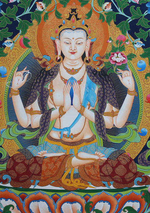 Chenrezig Thangka Painting, Buddhist Ritual Art