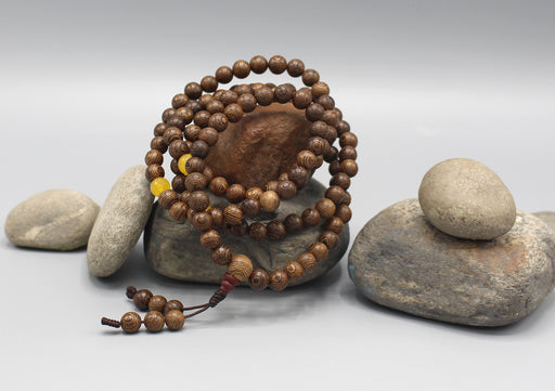 Wooden Beads Mala with Yellow Agate Counter - nepacrafts