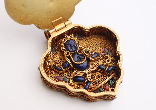 Goldplated Silver Sterling Chenrezig Ghau Pendant with Semi Precious Stones - nepacrafts