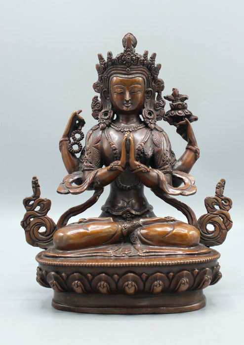 Four Armed Copper Oxidized Chenrezig Statue 8 Inch MST041