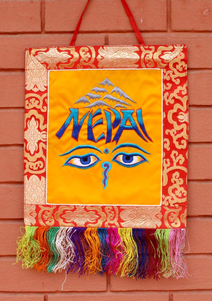 Brocade Buddha Eyes and NEPAL Embroidery Wall Hanging
