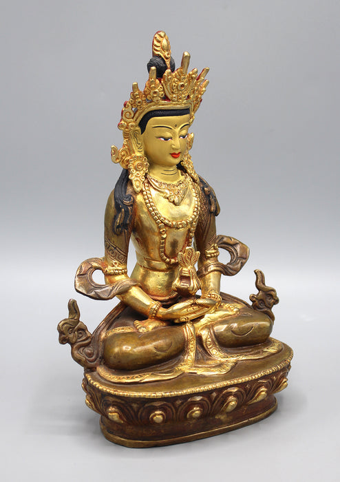 Gold Plated Aparmita Buddha Statue 8 Inch