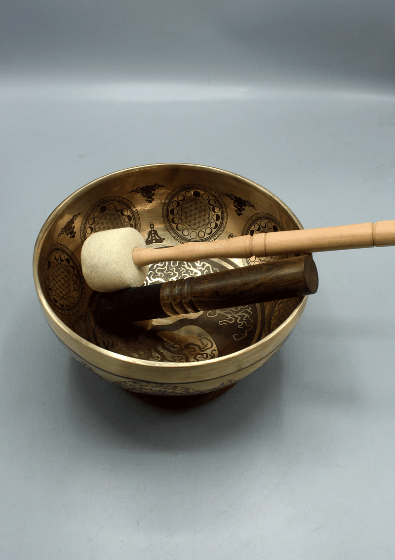 Handmade Yin Yang Tree of Life Etched Gulpa Singing Bowl with Mandala