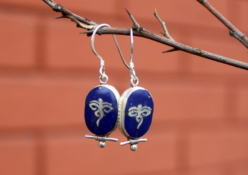 Buddha Eyes Silver Drop Earrings - nepacrafts