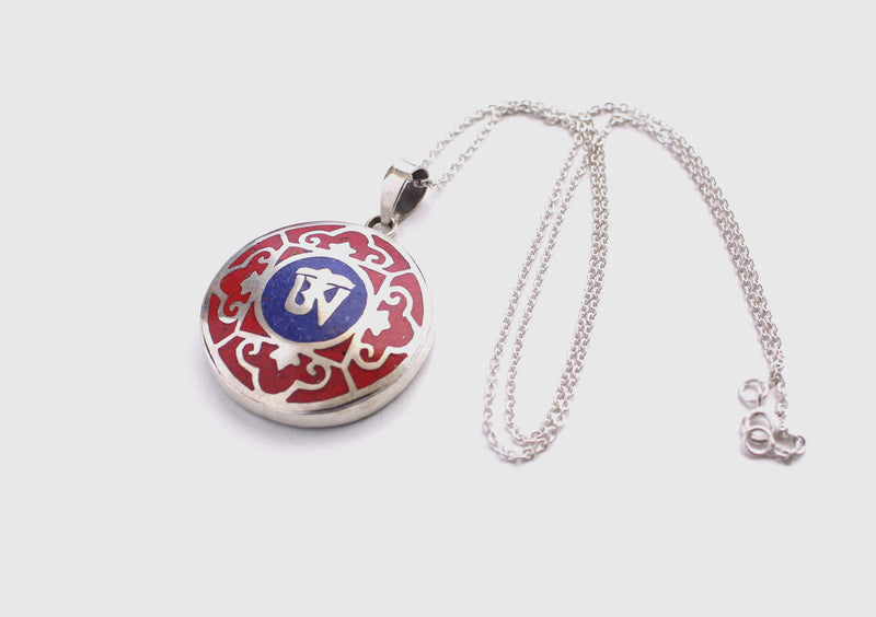 Tibetan Om Mandala White Metal Pendant - nepacrafts