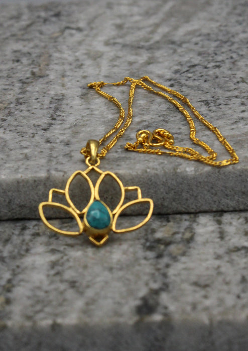 Turquoise inlaid Gold Plated Lotus Pendant