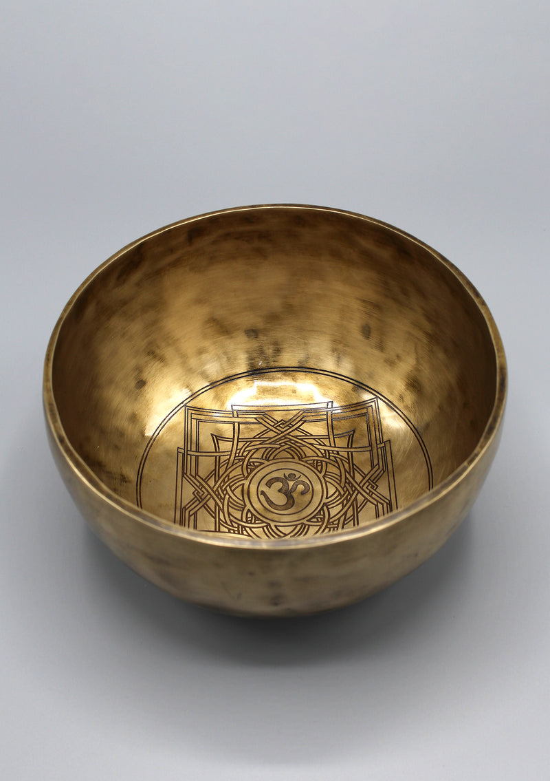 Hindu Om Mandala Etching Gulpa Tibetan Singing Bowl - nepacrafts