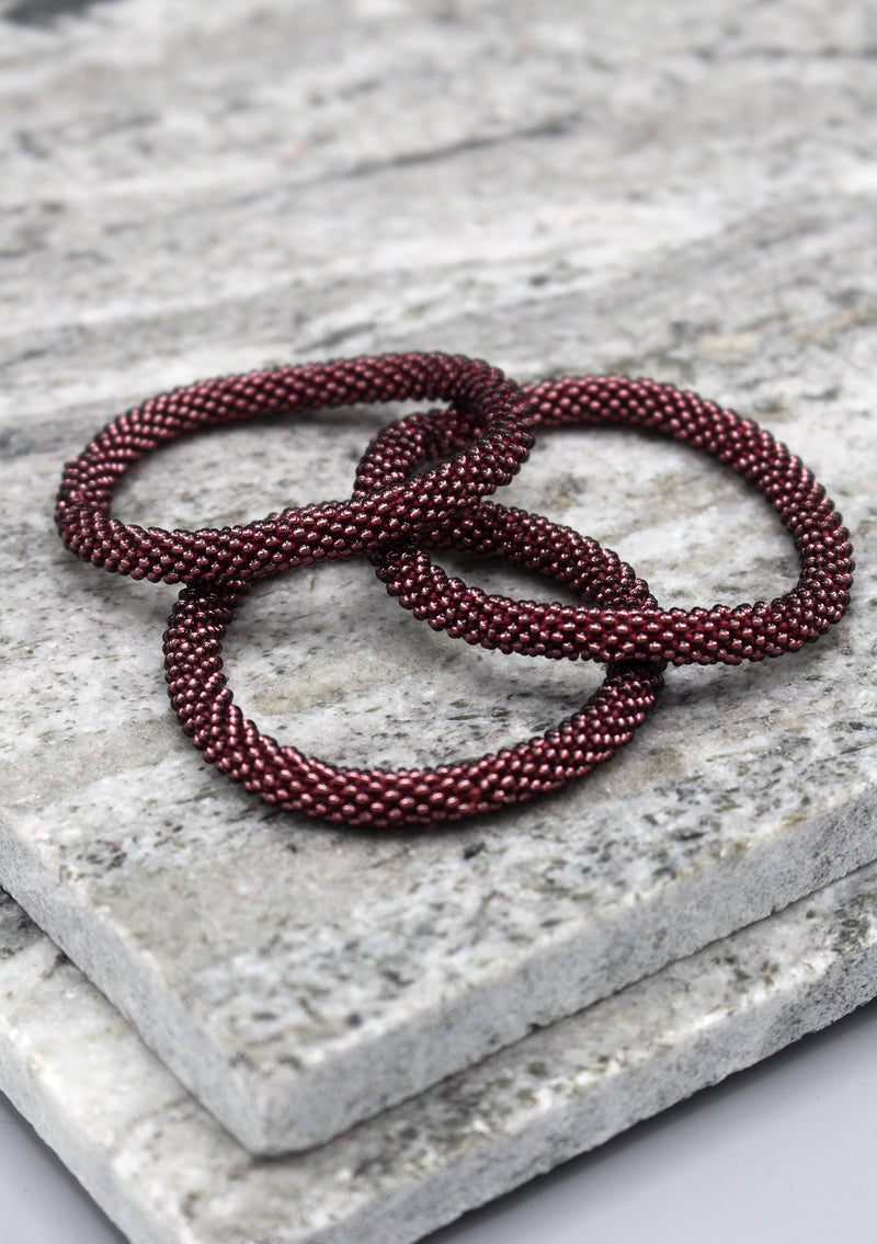 Dark Magenta Glass Beads Roll on Bracelet - nepacrafts