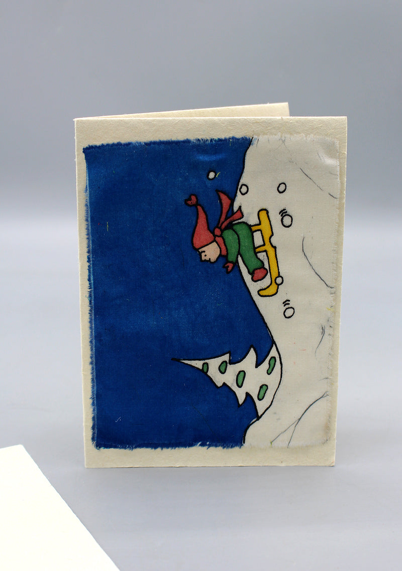 Fair Trade Little Boy Skiing Batik Greetings Card