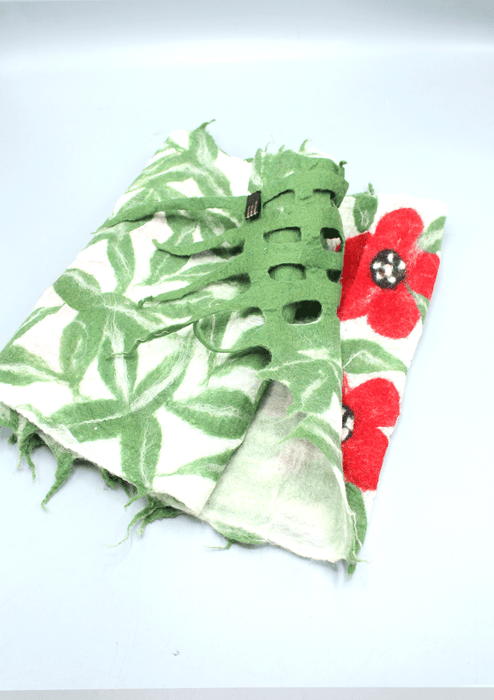 Felt Green and White Floral Wrap