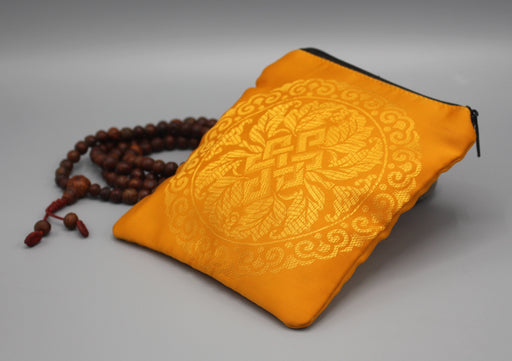 Endless Knot Brocade Orange Mala Bag - nepacrafts
