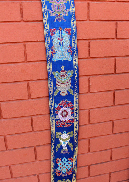 Astamangal Symbol Silk Brocade Wall Hanging Banner - nepacrafts