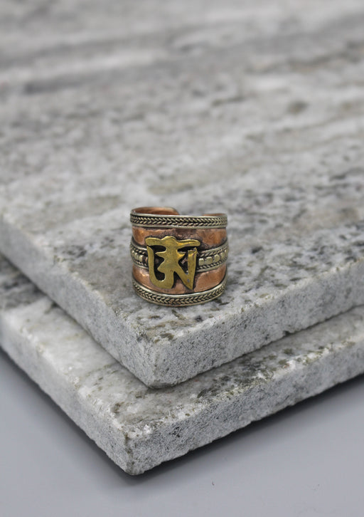 Tibetan Om Carved Copper Finger Ring - nepacrafts