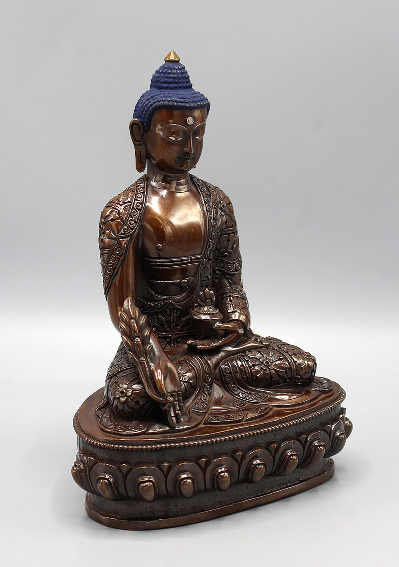 Finely Handcarved Copper Oxidized Medicine Buddha Statue
