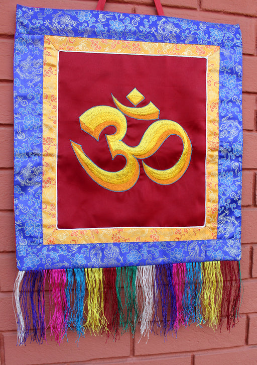 Hindu Om Embroidered Brocade Wall Hanging Banner - nepacrafts