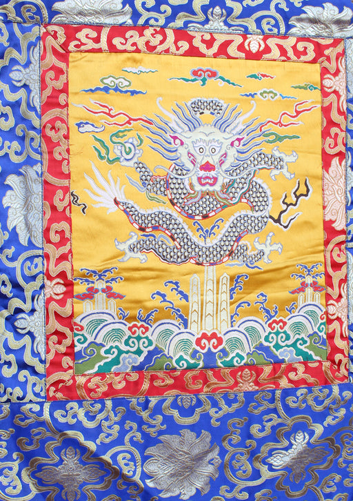 Dragon Silk Brocade Tibetan Wall Hanging with Colorful Fringes - nepacrafts