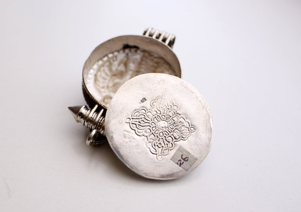 Ganesh Carved Silver Sterling Tibetan Ghau Pendant with Semi Precious Stone From Nepal - nepacrafts