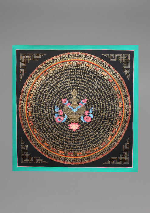 12 Line Mantras Mandala Lucky Vase Painted Tibetan Thangka
