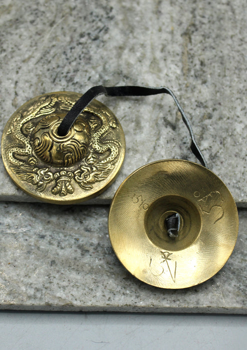 Dragon Carving Tibetan Buddhist Tingsha Cymbal Large